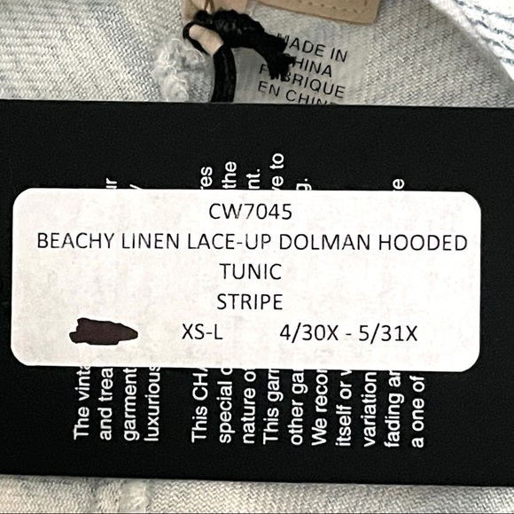 Chaser Beachy Linen Lace-up Dolman Stripe Hooded Tunic Dress Cover Up Size M NWT - Picture 10 of 10